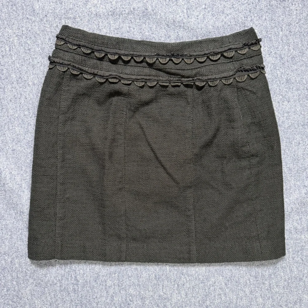 Tory Burch Black Textured Cotton Scalloped Trim Mini Skirt Size 8